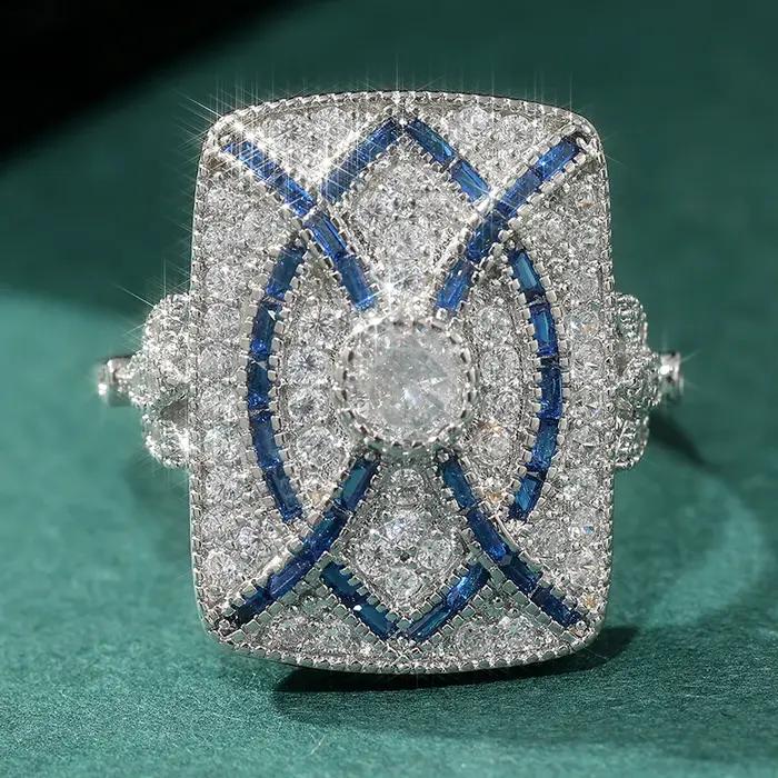 Bague en argent plaqué et zircon synthétique pour femme, design géométrique, bijou de mode pour occasions spéciales et cadeaux d'anniversaire