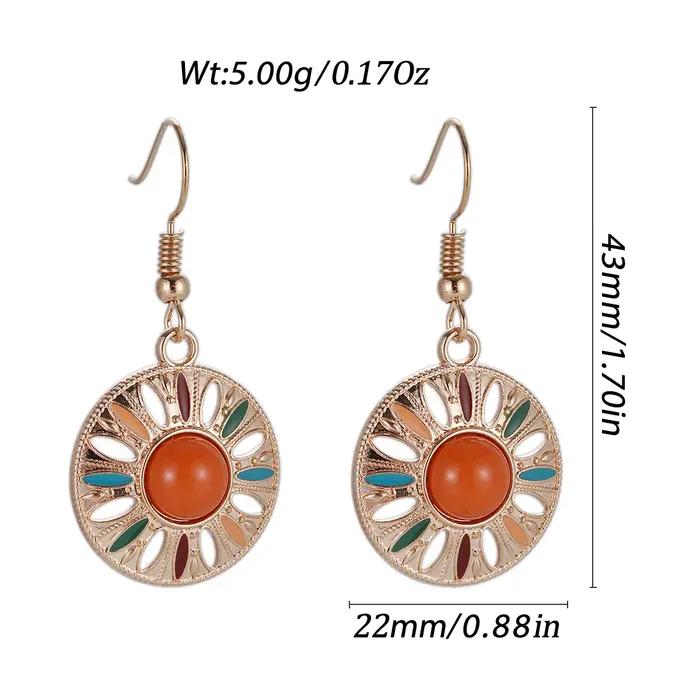 Boho Orange perle boucle d'oreille pour les femmes nouvelle mode émail fleur creux rond boucles d'oreilles Vintage charme bijoux cadeau