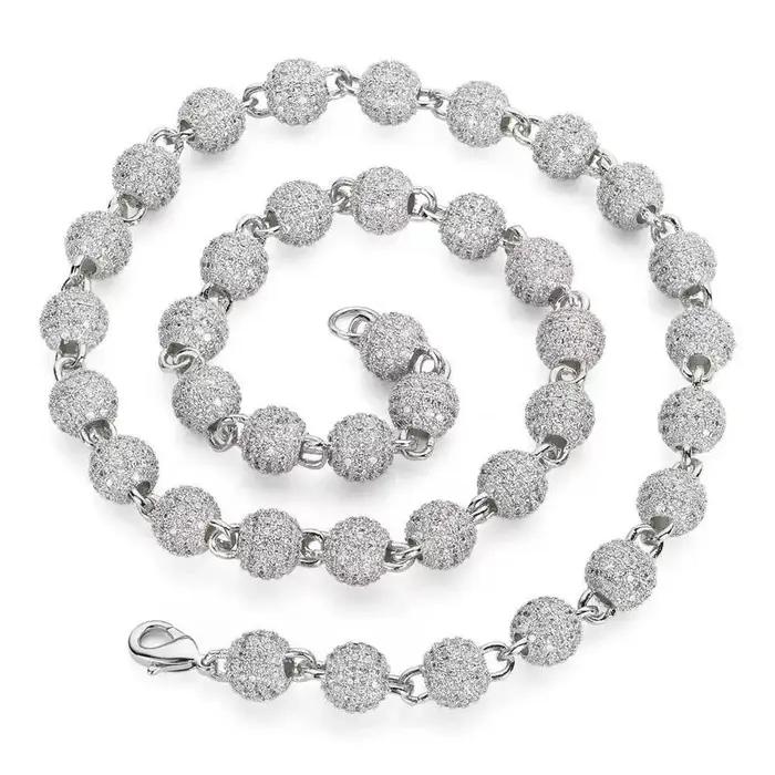 Bijoux 8mm collier de perles rondes micro incrusté zircon plein de diamant personnalité tendance hip hop