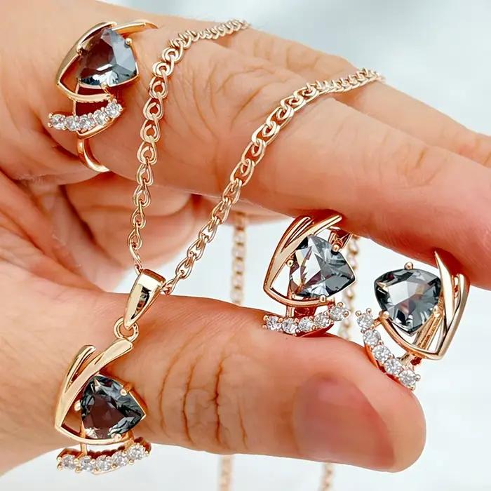 Kinel – ensemble de bijoux de mariage Vintage pour femmes, bague, boucles d'oreilles et collier en Z