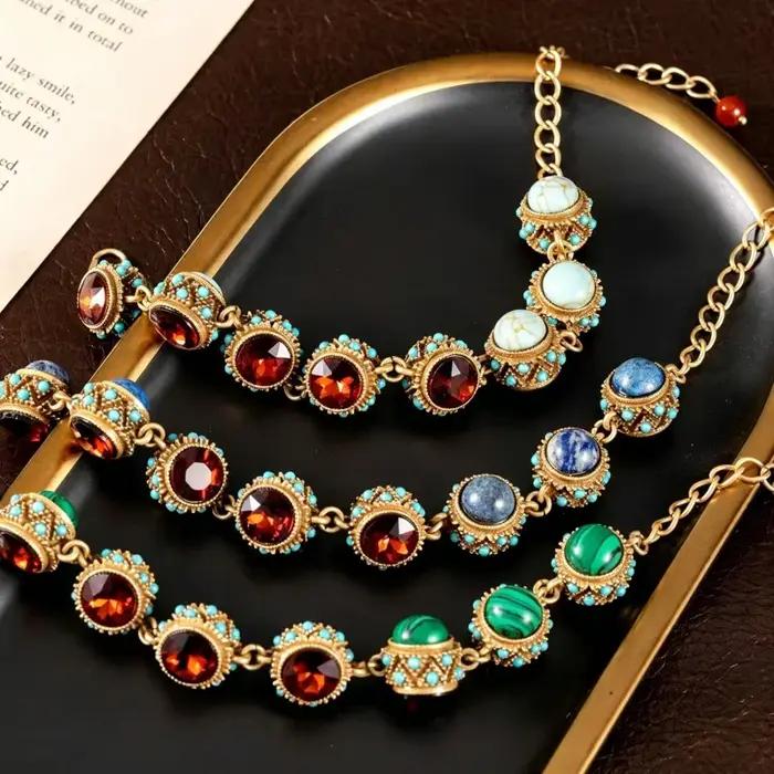 Bracelet bohème vintage pour femmes avec pierres précieuses rouges et turquoise bijou ethnique rétro occasions spéciales