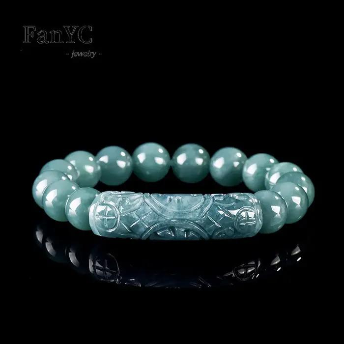 Véritable jadéite naturelle bleu eau 'Fu' personnage incurvé Bracelet glace-Type