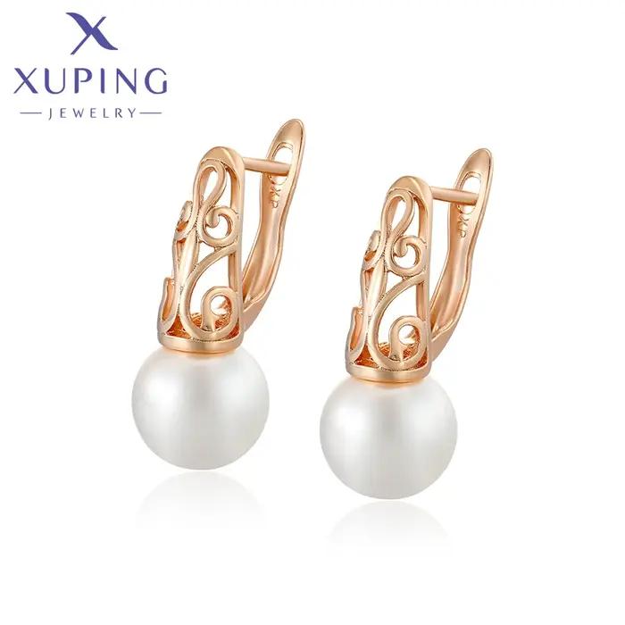 Boucles d'oreilles créoles Xuping Jewelry, nouvelle collection, imitation perle, couleur or, pour fe