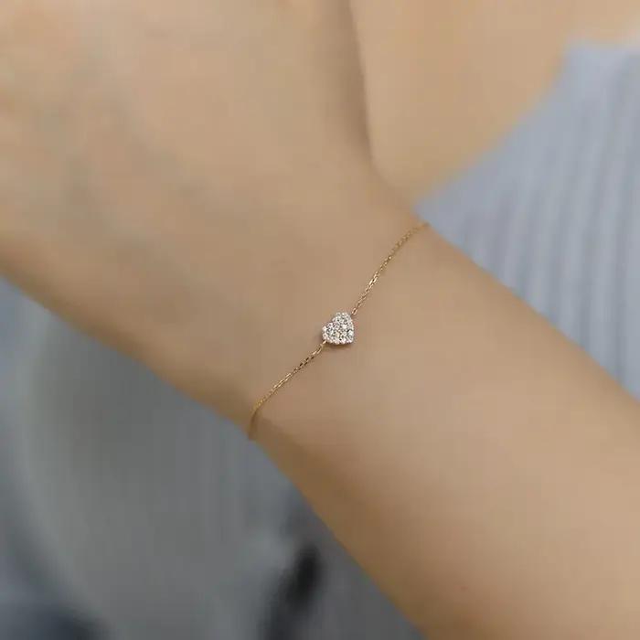 Bracelet en argent Sterling 925 plaqué or 14 carats, pavé de zircone, cœur pour femmes, bijoux délic