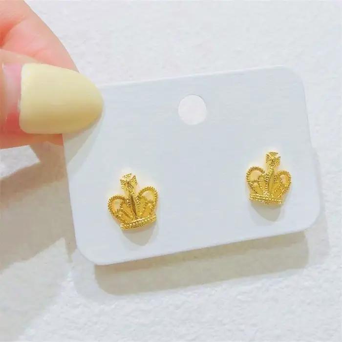 Boucles doreilles en or 24 carats couronne hypoallergeniques accessoire feminin pour femmes occasions speciales