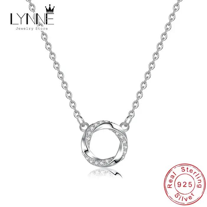 Colliers ronds en strass pour femmes, exquis et Simple, motif torsadé Mobius, cadeau, bijoux en argent Sterling 925, chaîne de clavicule de fête