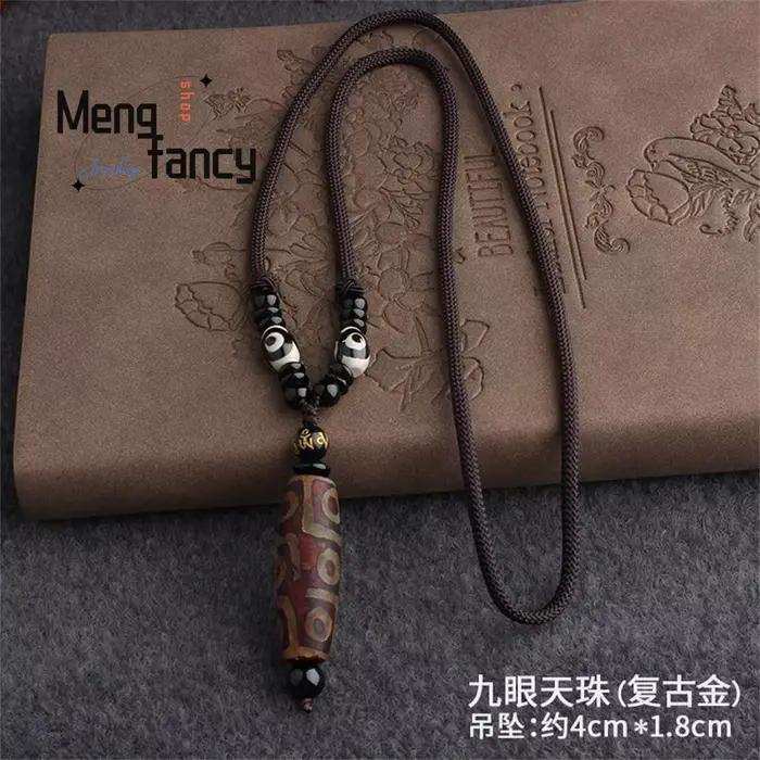 Chaîne de pull en agate naturelle perles de ciel à neuf yeux style ethnique rétro pendentif bijoux simples à la mode cadeau de vacances pour couple