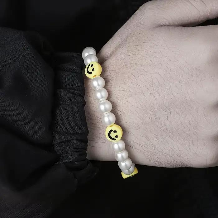 Bracelets de perles rétro avec visage souriant, Imitation de perles, argile, faits à la main, bijoux de styliste, accessoires unisexes, cadeau pour amoureux