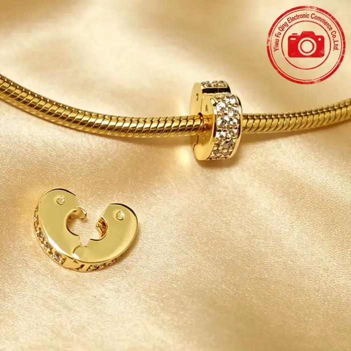 Breloques de la série Clip pour bijoux DIY, cadeaux, clip de sécurité étincelant, clip d'espacement marguerite rose, clip cœurs, perles compatibles avec les bracelets originaux