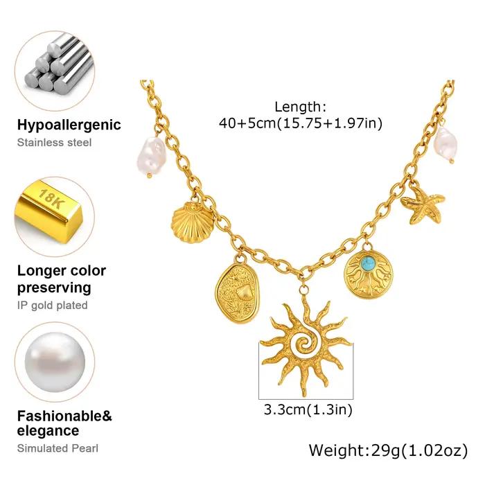 Collier Soleil, Acier Inoxydable Plaqué Or 18K