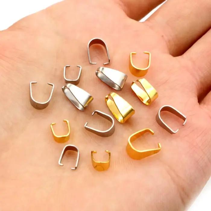100 pièces En Acier Inoxydable Plaqué Or Pendentif Pincée Bail Fermoirs Collier Crochets Clips Connecteur Pour Les Bijoux DIY Faisant Des Résultats