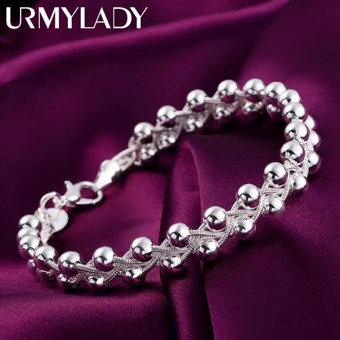 Bracelets à breloques en argent Sterling 925 pour femmes, chaîne de perles tressées fines, à la mode