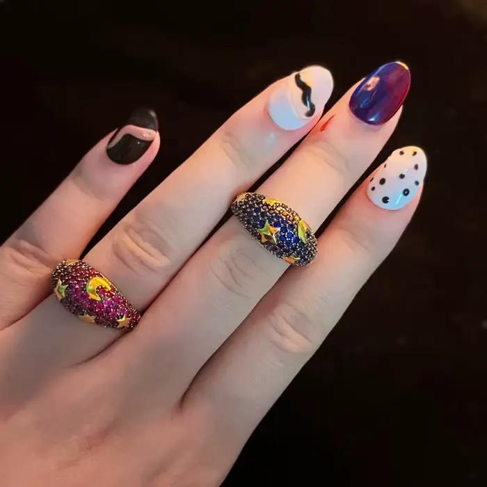 Bague en Or Arc-en-ciel avec Lune et Étoile pour Homme et Femme