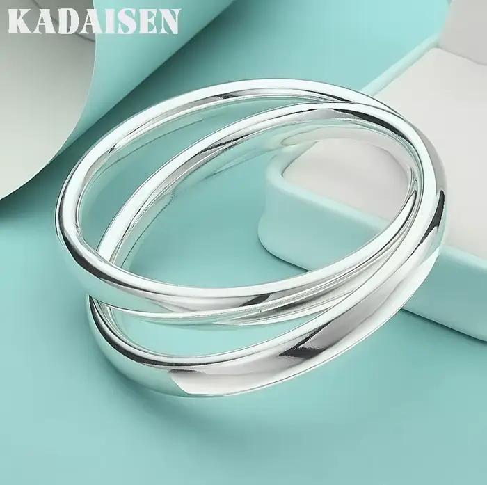 Bracelet à double anneau rond en argent Sterling 925 pour femmes, bijoux de mode pour mariage et fia