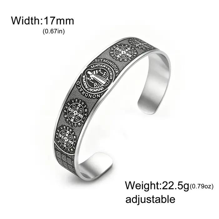Bracelet Saint Benoît en acier inoxydable homme amulette protection catholique bijou religieux foi et sécurité occasion spéciale
