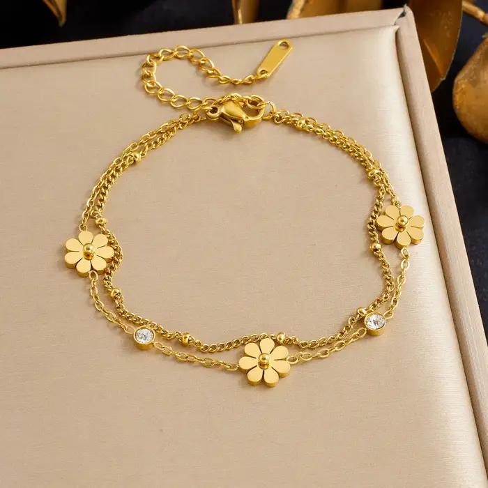 Bracelet floral en acier inoxydable doré brillant DIEYURO pour femmes mode vintage occasions spéciales