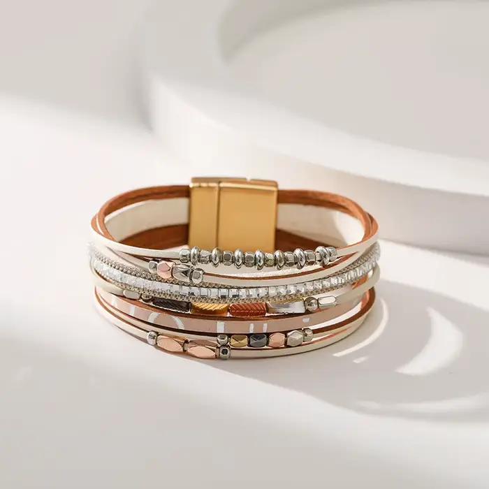 Bracelets en cuir multicouches bohème pour femmes, mode vintage, bracelet perlé, bijoux créatifs fai