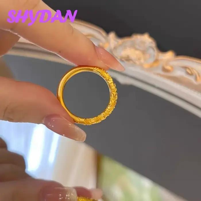 Bague en argent sterling 925 plaqué or 18 carats sculptée et lisse pour femme, bijoux de mariage SHYDAN