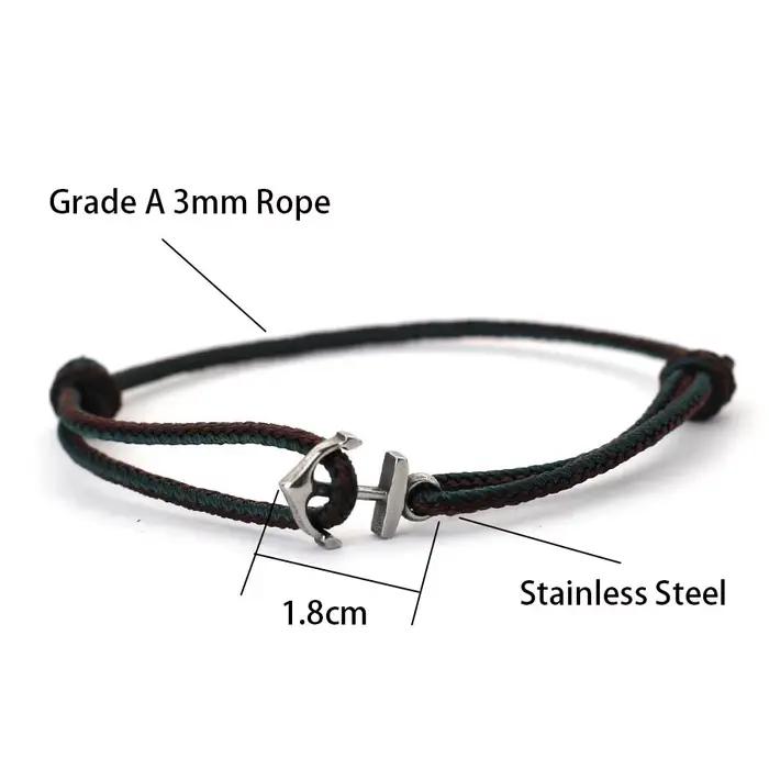 Bracelet Ancre Homme Style Ethnique Corde Fine Acier Inoxydable Ajustable Occasions Spéciales