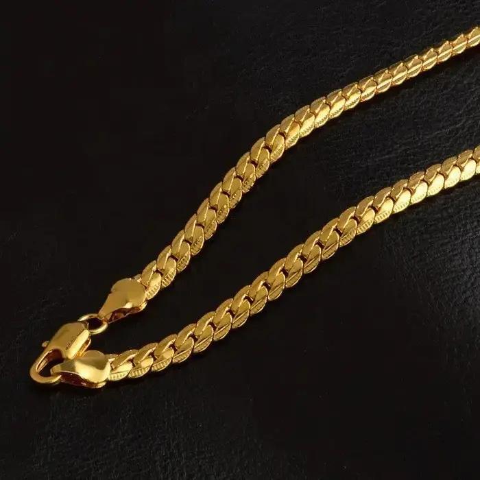 Collier chaîne serpent plate de 5 mm en or pur 18 carats AU750