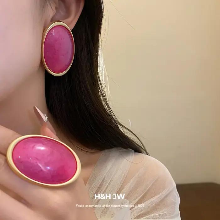 Boucles d'oreilles géométriques vintage rouge rosé 2026