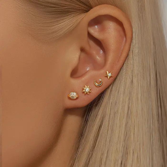 Aide-Ensemble de boucles d'oreilles en argent regardé 925 pour femme