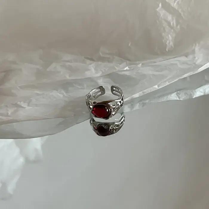 Bague ovale Vintage couleur argent rouge pour femmes