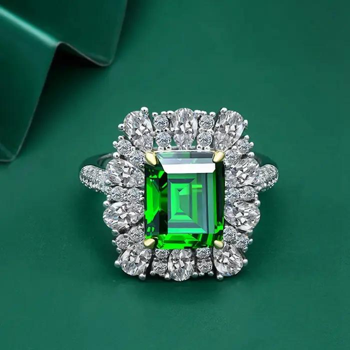 Bague Vinregem en Argent Sterling Sertie d'Émeraude pour Femme Occasions Spéciales Alliance Mariage Élégante Cadeau Anniversaire