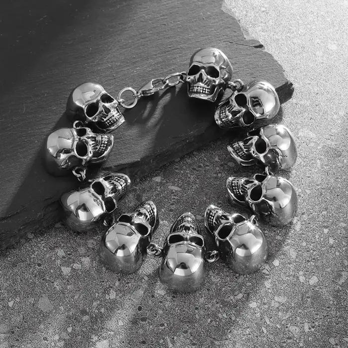 Bracelet de tête de fantôme de démon d'enfer gothique pour hommes