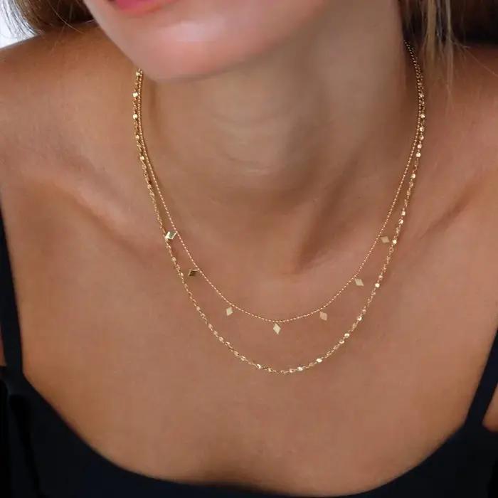 Collier double couche à deux chaînes pour femmes et filles