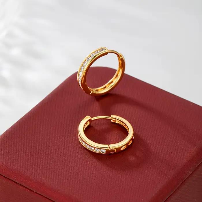 Boucles d'oreilles de luxe en or pur 24K 9999 pour femmes, boucles d'oreilles en diamant