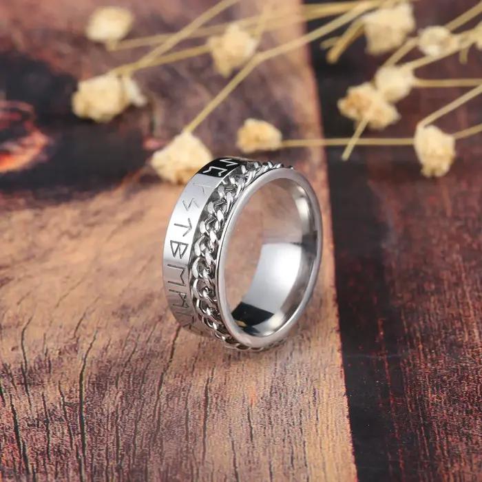 Bague en acier inoxydable nordique avec runes vikings pour hommes et femmes, bague spinner anti-stress et anxiété pour diverses occasions et cadeaux