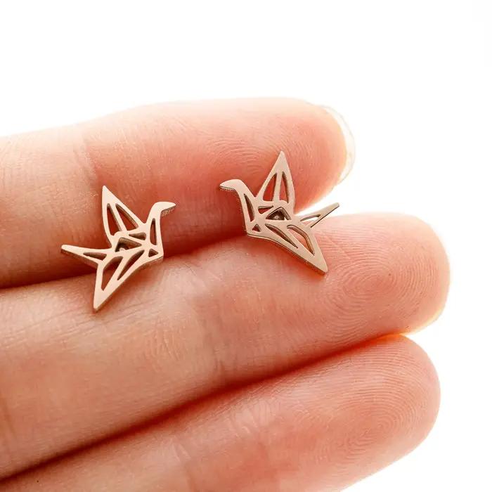 Boucles d'oreilles à tige de grue d'origami sauvage pour femmes
