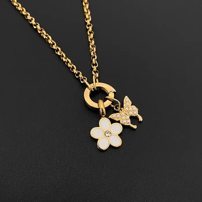 EManco Bracelet en acier inoxydable Style minimaliste perle papillon breloque O-chaîne bijoux pour les déplacements quotidiens bureau Chic