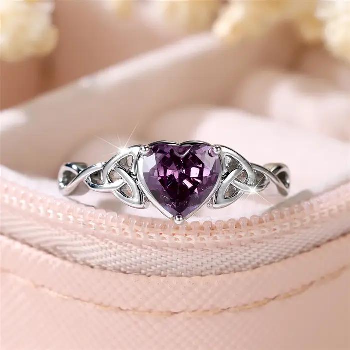 Bague de fiançailles en forme de cœur en pierre de Zircon bleu pour femme