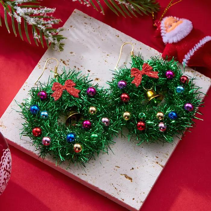 Mode rouge vert noël boucles d'oreilles femmes Bijoux arbre de noël cloche couronne étoile nœud papillon balancent goutte nouvel an oreille cadeau Bijoux