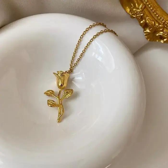 Nouveau collier de fleur de tulipe titane acier mode tendance