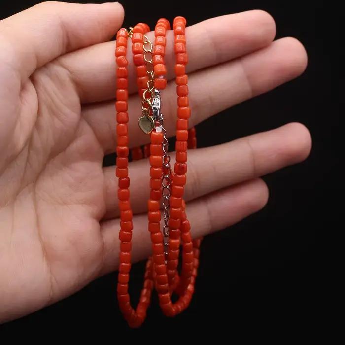 Collier de perles carrées rondes rouges pour femmes et filles, 1 chaîne, accessoires de bijoux charmants, cadeaux de fête, 03