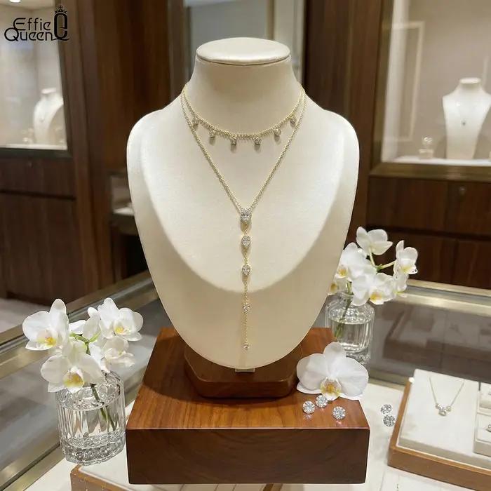 Collier en forme de Y en Zircon Bleu ou Violet avec Chaîne en Argent Sterling 925 Bijou Femme Occasions Spéciales Tendance Mode
