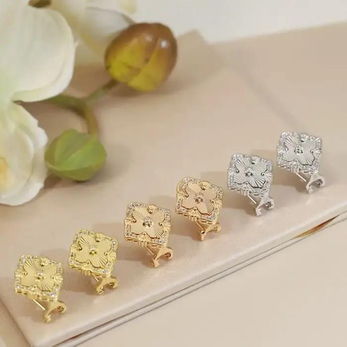 Boucles d'oreilles en argent pur de conception originale avec incrustation de diamants exquis pour femmes