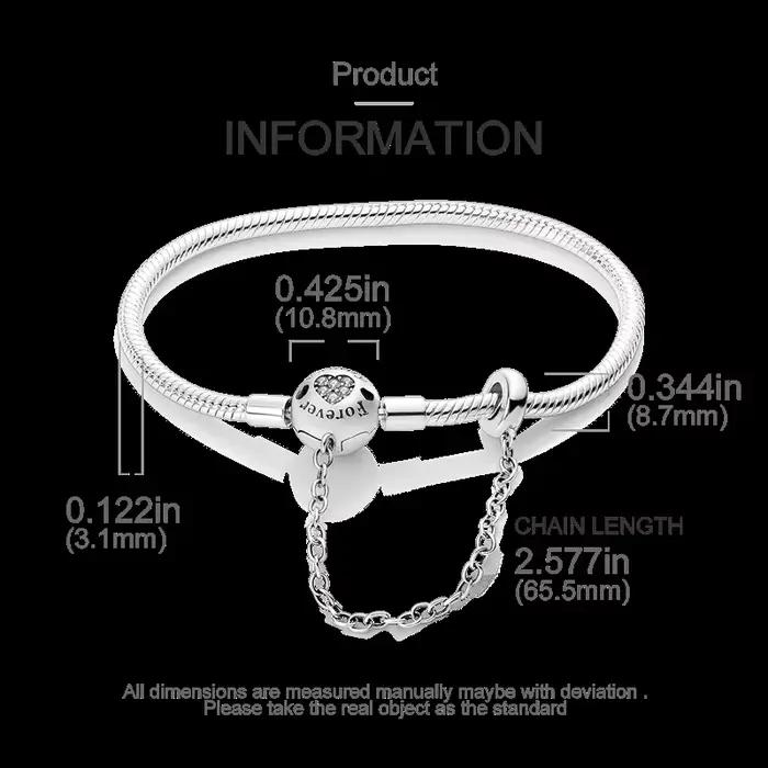 Bracelet de sécurité de luxe en argent sterling 925 compatible breloques perles bijoux fin occasions spéciales femmes