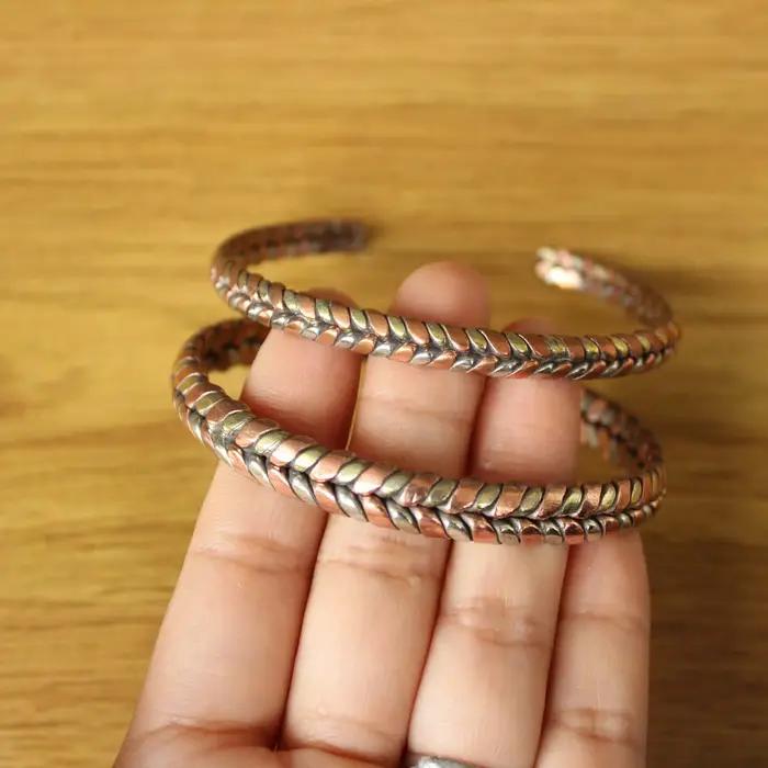 Bijoux du népal faits à la main tibétains 3 couleurs cuivre métal tressé dos ouvert Bracelet réglable