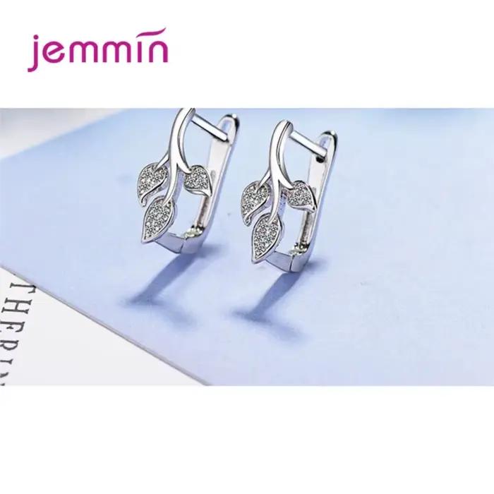 Boucles d'oreilles créoles en argent sterling 925 avec cristal autrichien et zircon transparent motif feuille et branche d'arbre élégantes pour femmes occasions spéciales