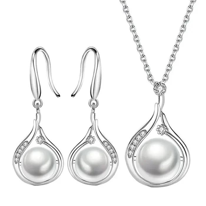Ensemble de bijoux élégants avec pendentif en perles en argent Sterling 925 pour femmes, boucles d'o