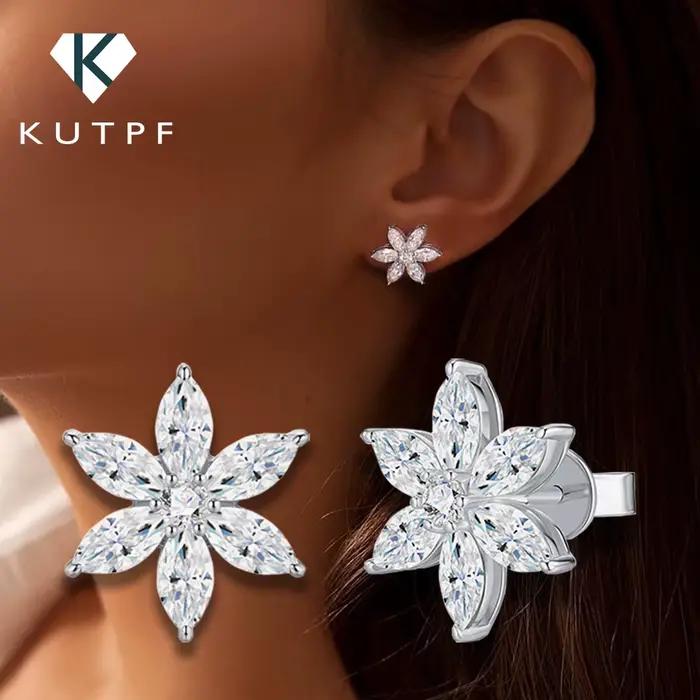 Boucles d'oreilles à clous en Moissanite pour femmes, grappe de fleurs, diamant de laboratoire, taille Marquise, bijoux fins en argent Sterling 925