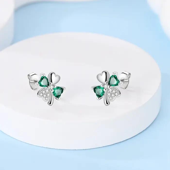 VAMO 925 boucles d'oreilles en argent Sterling bijoux cerceau trèfle clous d'oreille scintillant pavé papillon boucle