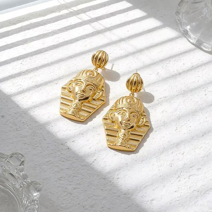 Ensemble de bijoux Vintage en forme de pyramide pendentif de paon égyptien antique couleur or collier en cuivre boucles d'oreilles accessoires cadeaux pour femmes