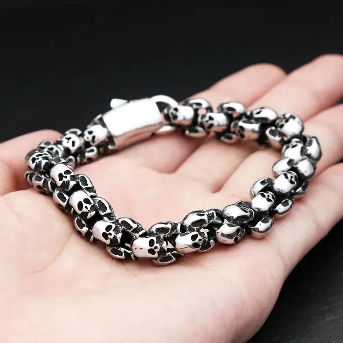 Bracelet tête de mort gothique vintage pour homme