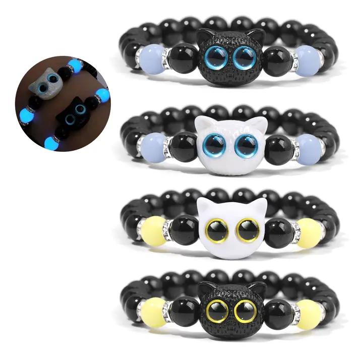 Couple de chat de dessin animé brillant avec paire de bracelets