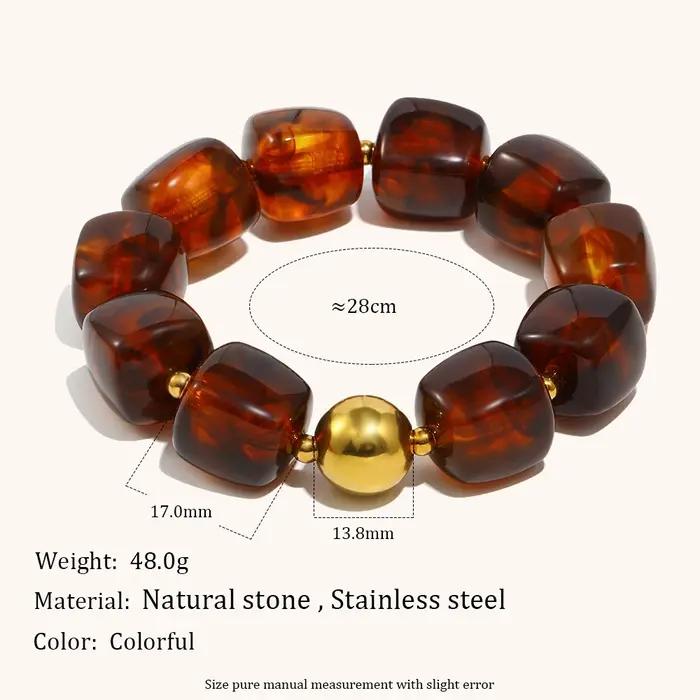 La. Bracelet de perles acryliques ambre série Muses Melad, en acier inoxydable, rétro, mode, bijoux